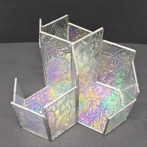 Vintage 3-slots Stained Glass Iridescent Bottom Modernist Votive Candle Holder